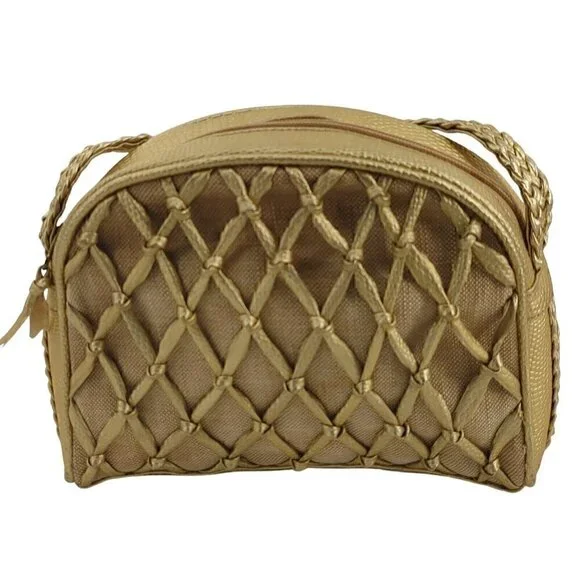 TIANNI Vintage Gold Metallic and Linen Cameral Bag Crossbody Y2K Good Condition - Picture 2 of 9